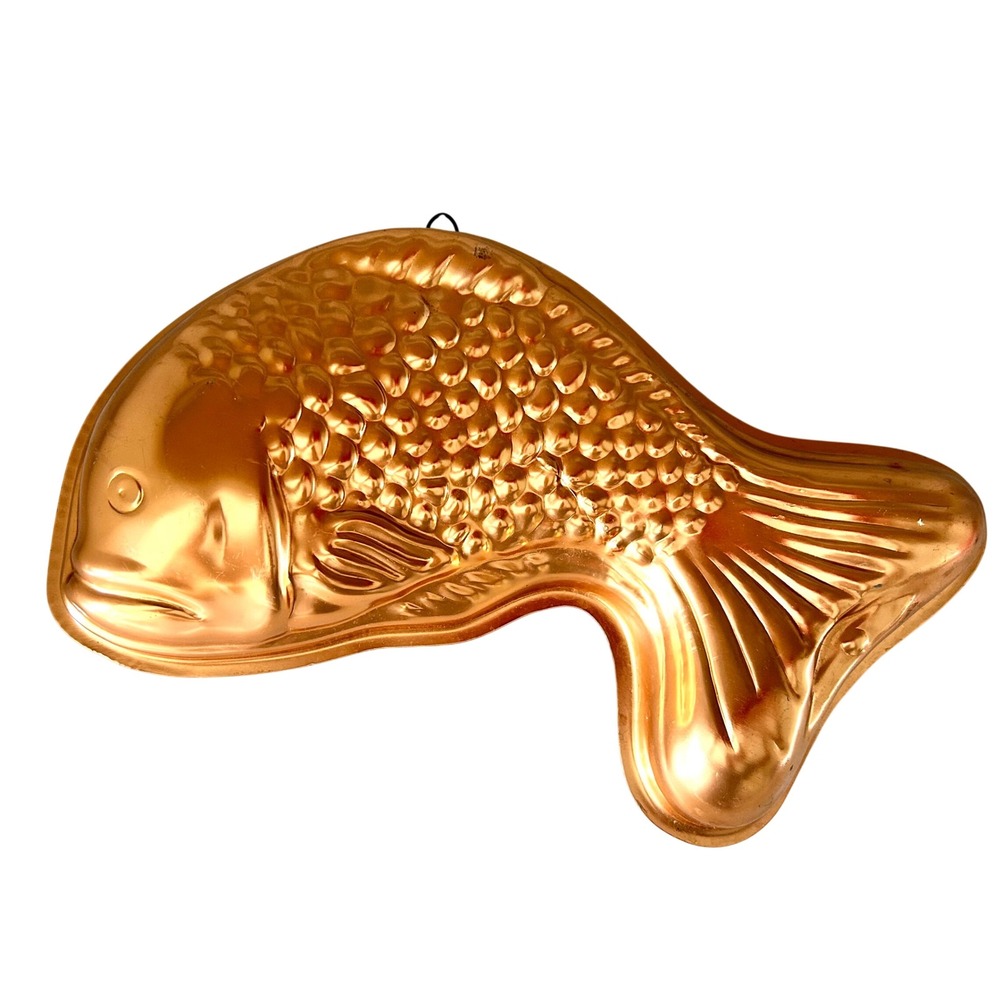 Vintage Copper Fish Mold Wall Hanging Kitchen Decor Rustic Farmhouse Gelatin Pan